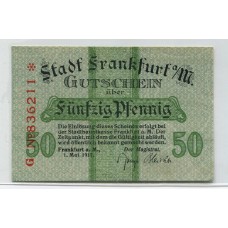 ALEMANIA 1917 BILLETE ESTADO DE FRANKFURT SIN CIRCULAR, UNC